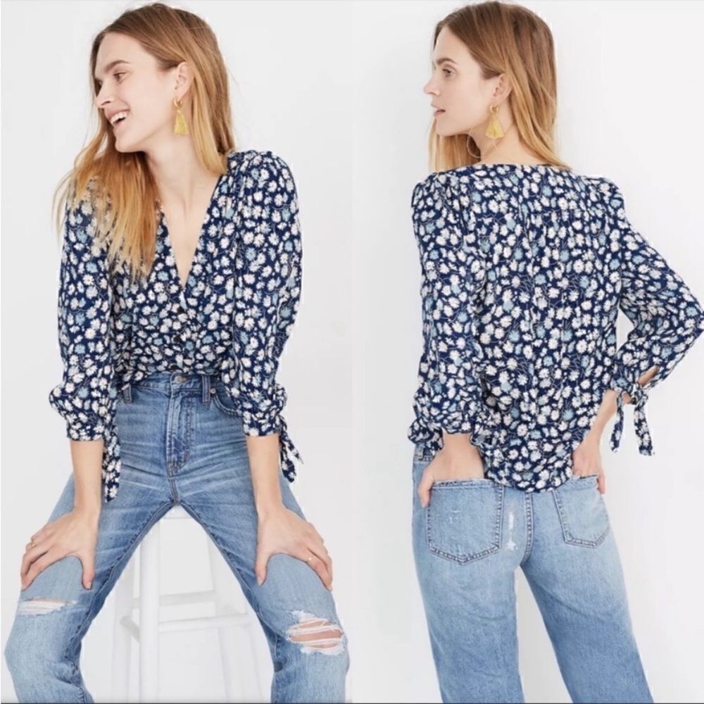 Madewell Tie-Sleeve Button-Down Top in French Floral